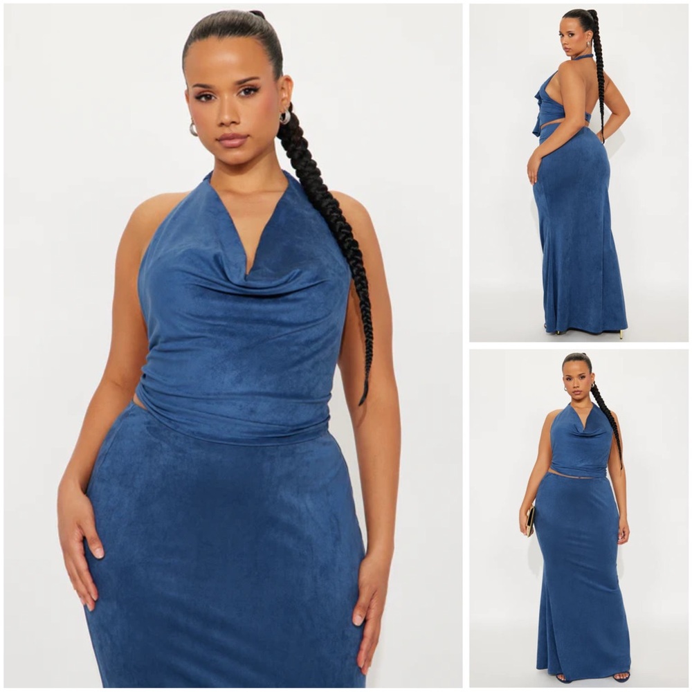 Elegant Blue Halter Maxi Dress